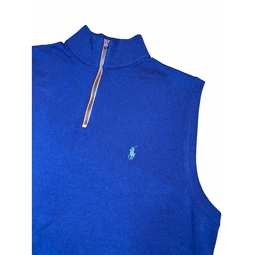 Polo Golf Ralph Lauren Mens M Half Zip Sweater Vest Royal Blue Mountain Logo